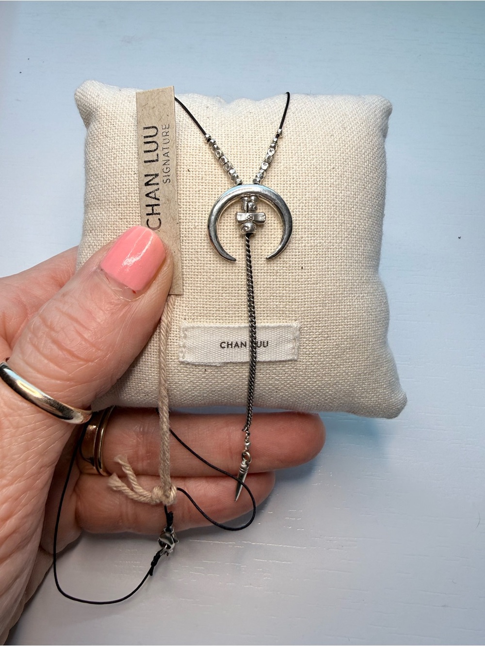Chan Luu Silver Crescent Horn Pendant Necklace Spike Y Necklace Lariat Style